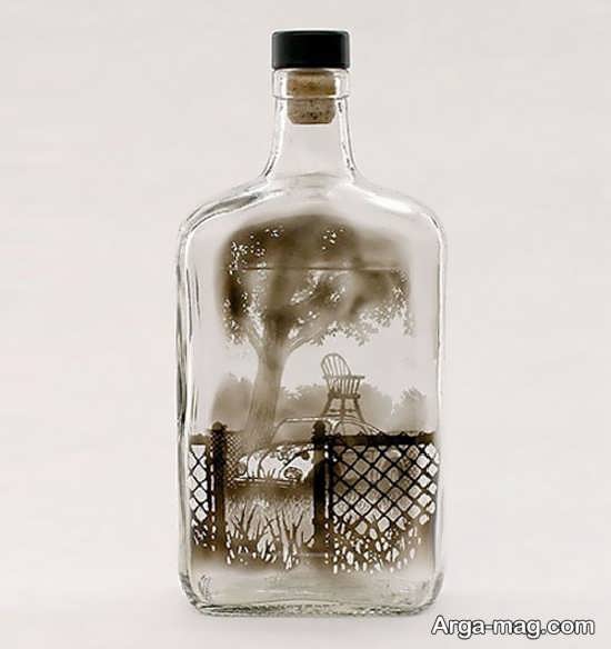 طراحی روی بطری شیشه ای با دود 