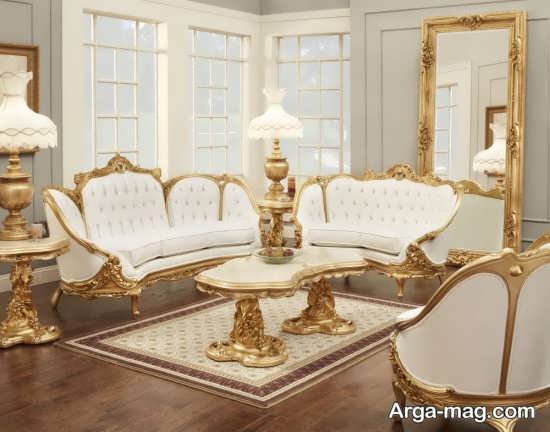 مبلمان سلطنتی با رنگ سفید و طلایی 