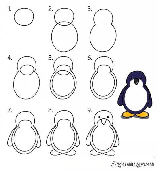 آموزش گام به گام نقاشی پنگوئن 
