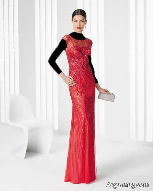مدل لباس شب قرمز و بلند 2018 