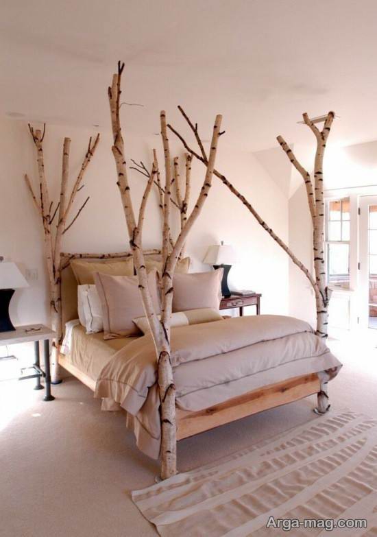 تزیین تخت خواب با شاخه های چوبی درختان