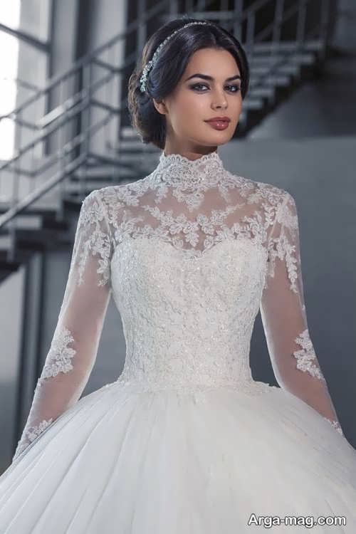 لباس عروس یقه پرنسسی شیک 