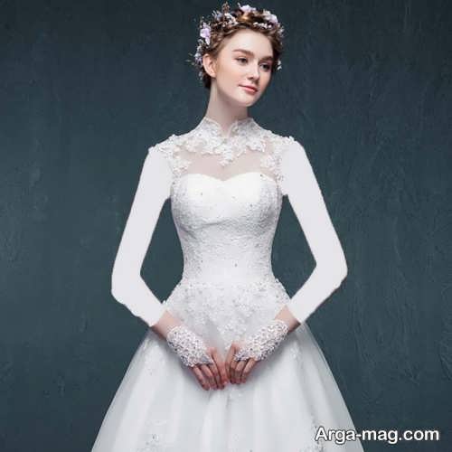 مدل لباس عروس با یقه پرنسسی زیبا 