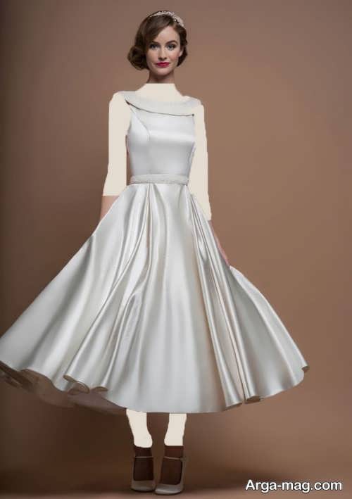 مدل لباس عروس کوتاه با یقه پرنسسی ایستاده 