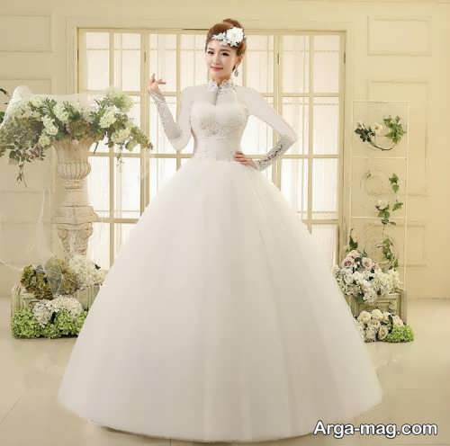مدل لباس عروس کره ای یقه پرنسسی 