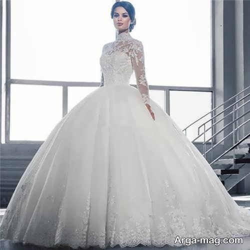 مدل لباس عروس یقه پرنسسی پوشیده و شیک 