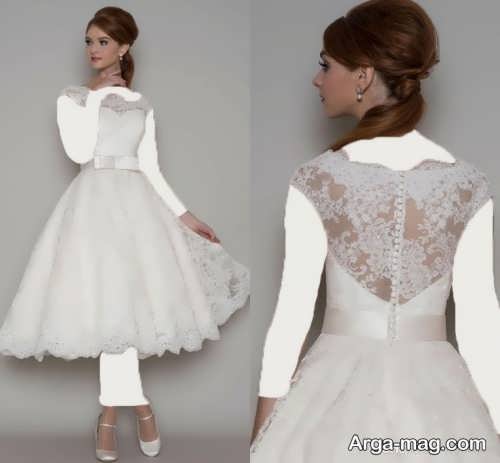 مدل لباس عروس کوتاه یقه پرنسسی 