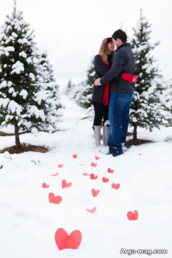 ژست عکس عاشقانه در برف