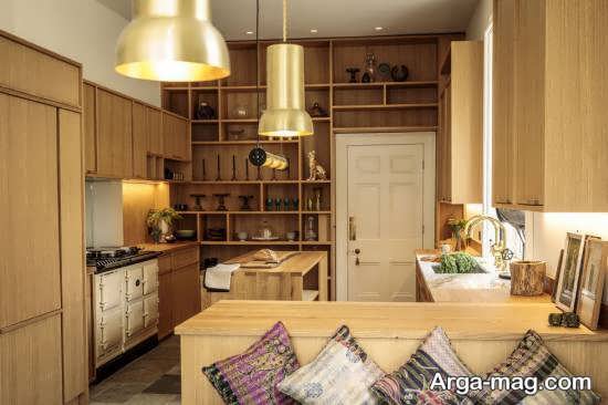 طراحی لاکچری آشپزخانه 20187 با تم طلایی