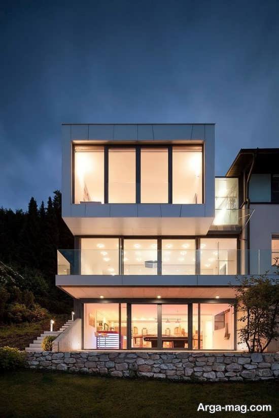 طراحی نمای ساختمان با شیشه و سنگ 