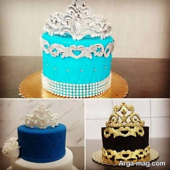 انواع تزئین کیک با تم تاج طلایی 