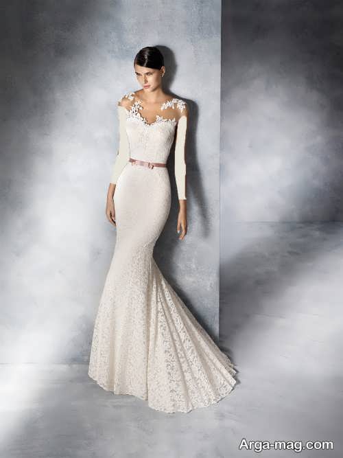 مدل لباس عروس کار شده با دانتل 