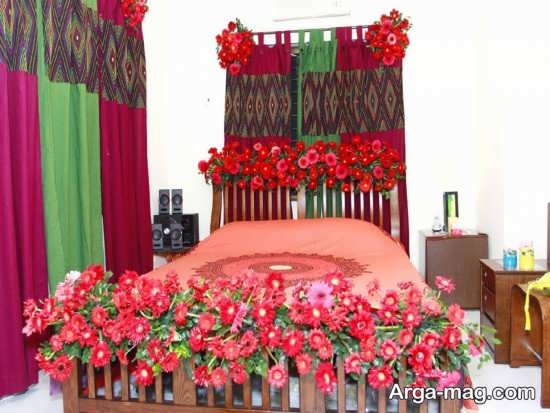 تزیین زیبای تخت خواب با گل
