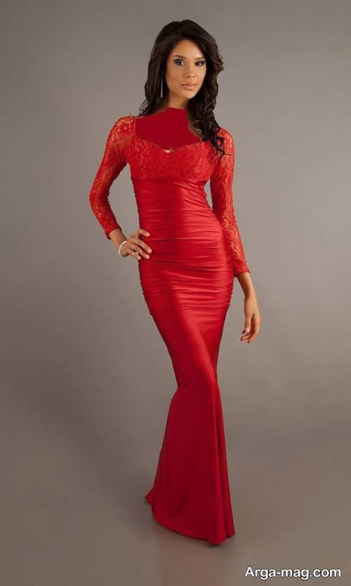 مدل لباس مجلسی قرمز و بلند 