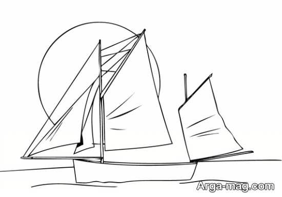 نقاشی کشیدن قایق با بادبان
