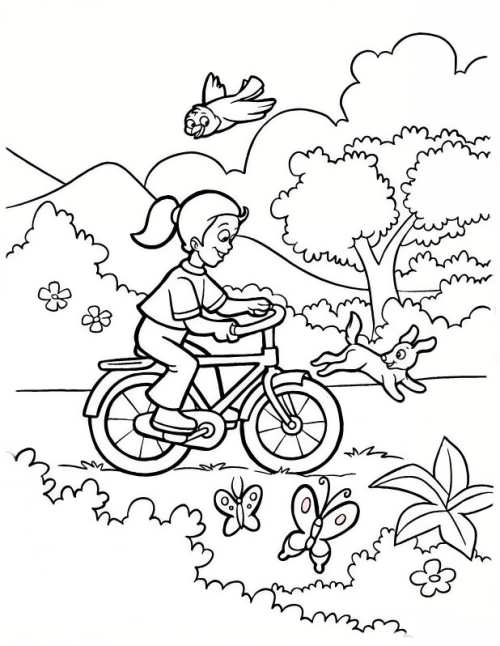نقاشی جنگل و دوچرخه 