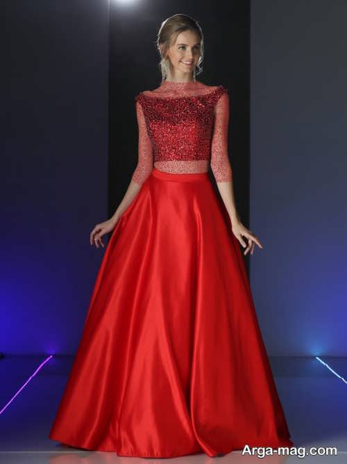 مدل لباس مجلسی دو تیکه قرمز