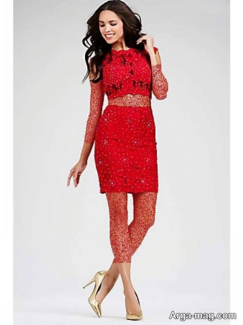 مدل لباس مجلسی قرمز دو تیکه