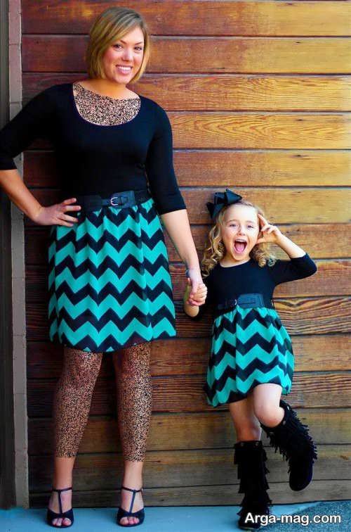 مدل لباس مجلسی ست و طرح دار برای مادر و دختر 
