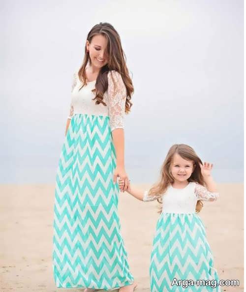 مدل لباس مجلسی طرح دار و ست برای مادر و دختر 