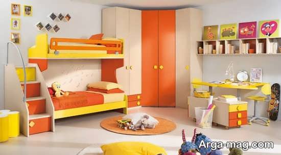 تزیین اتاق کودک با دو رنگ زرد و نارنجی