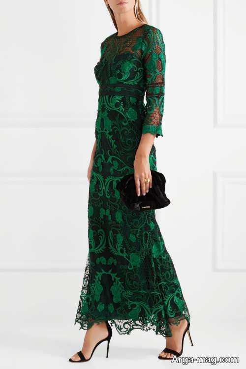 مدل لباس مجلسی گیپور سبز 