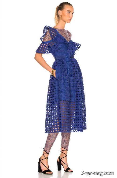 مدل لباس مجلسی آبی گیپور 