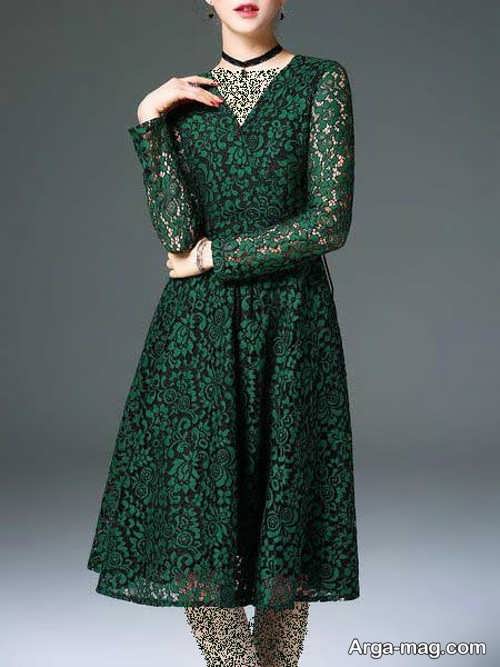 مدل لباس مجلسی سبز گیپور 