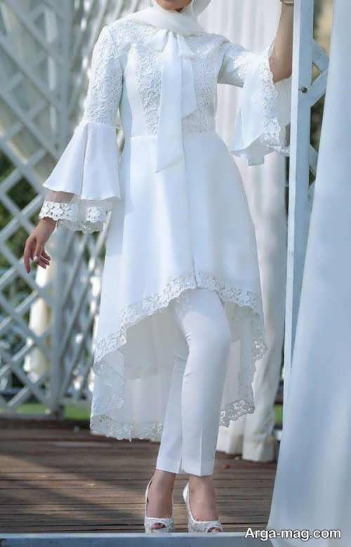 مدل مانتو و شلوار سفید برای عقد 