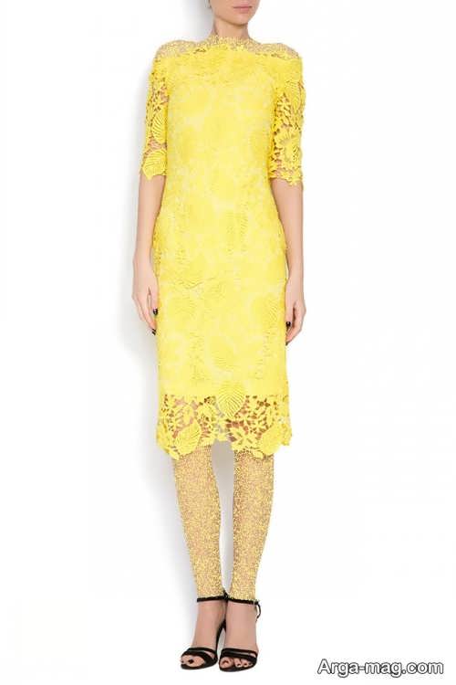 مدل لباس مجلسی زرد گیپور 
