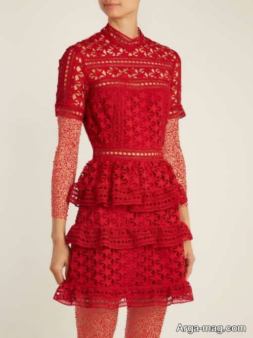 مدل لباس مجلسی قرمز گیپور 