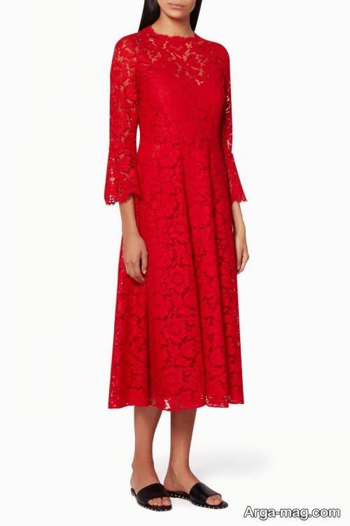 مدل لباس مجلسی قرمز و آستین دار 