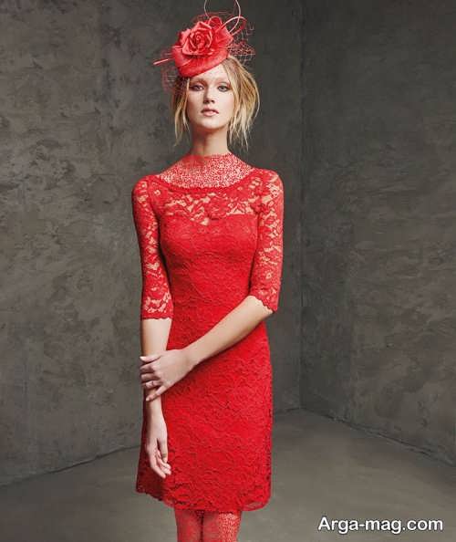 مدل لباس مجلسی قرمز و گیپور 