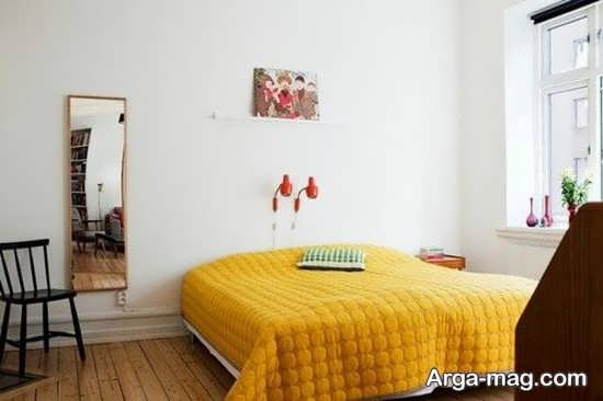 طراحی لاکچری اتاق خواب با تم زرد رنگ