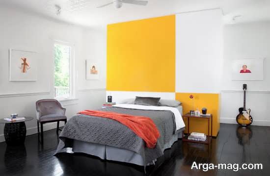 اتاق خواب با تم جذاب خاکستری و زرد
