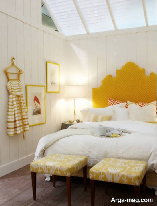 طراحی زیبای اتاق خواب با تم زرد