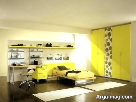 اتاق خواب لاکچری زرد رنگ