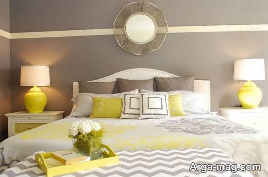اتاق خواب خاکستری و زرد