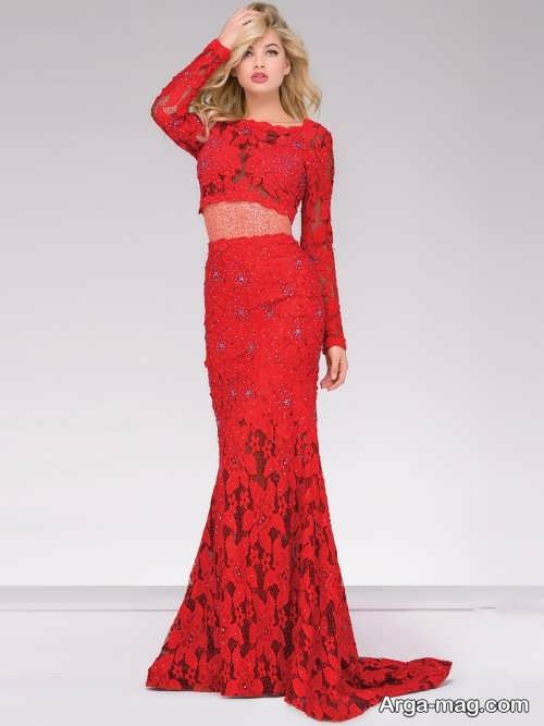 مدل لباس مجلسی گیپور قرمز 