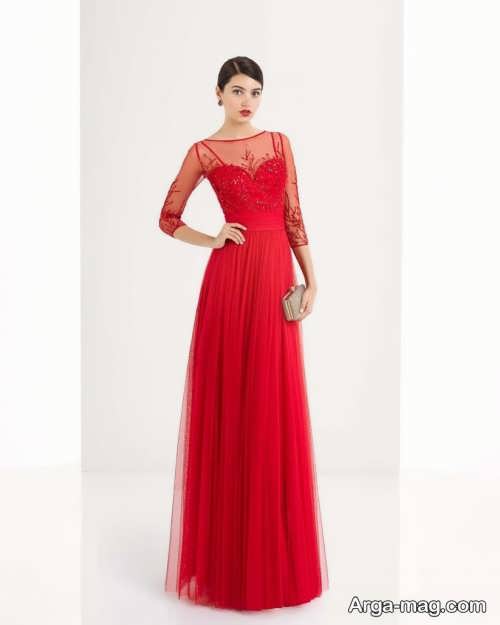 مدل لباس مجلسی پوشیده بلند قرمز 