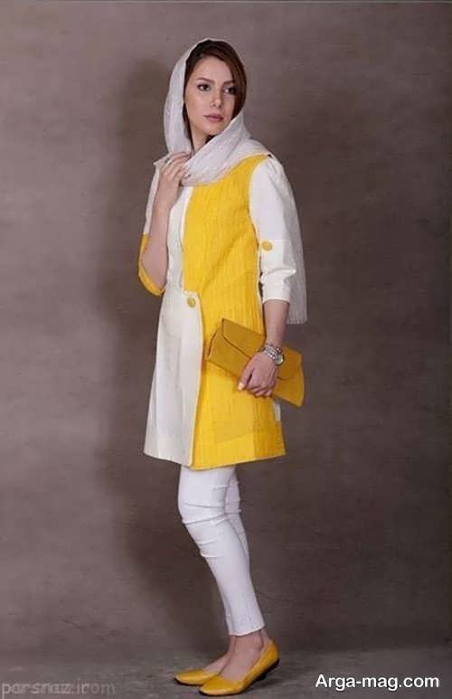 مدل مانتو مجلسی سفید و زرد 