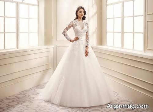 مدل لباس عروس زیبا و آستین دار 
