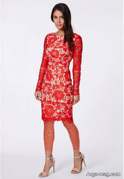 مدل لباس شب کوتاه گیپور قرمز 