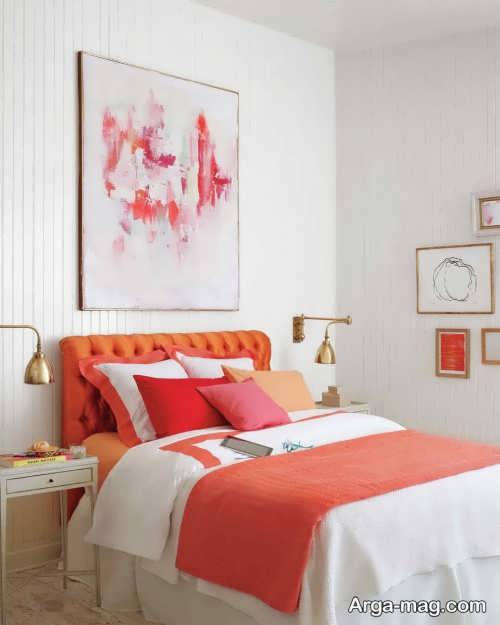 طراحی دکوراسیون اتاق خواب با رنگ مرجانی 