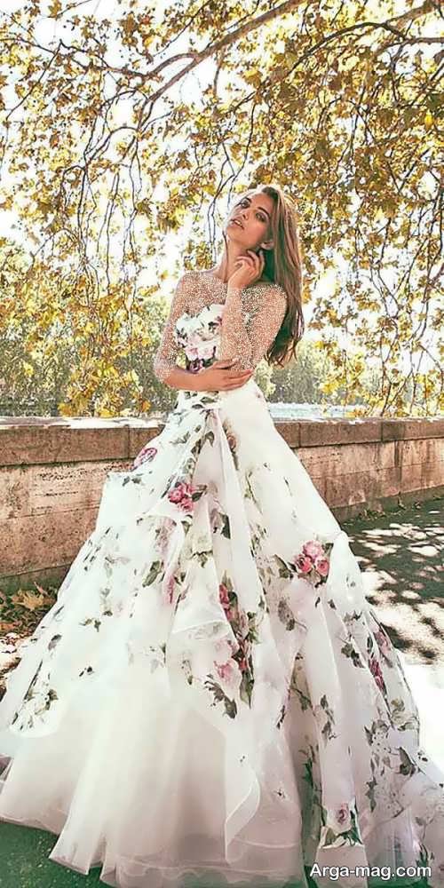 مدل لباس عروس گلدار 