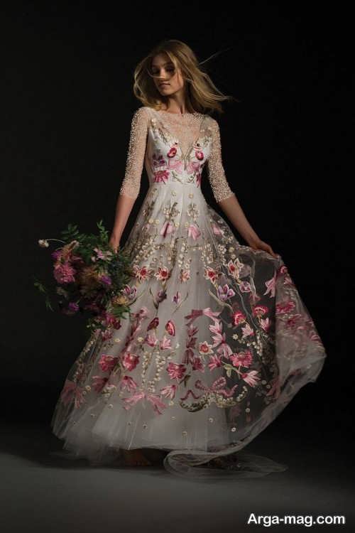 مدل لباس عروس گل دار 
