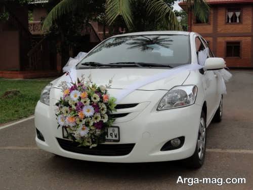 تزیین ماشین عروس سفید با گل 