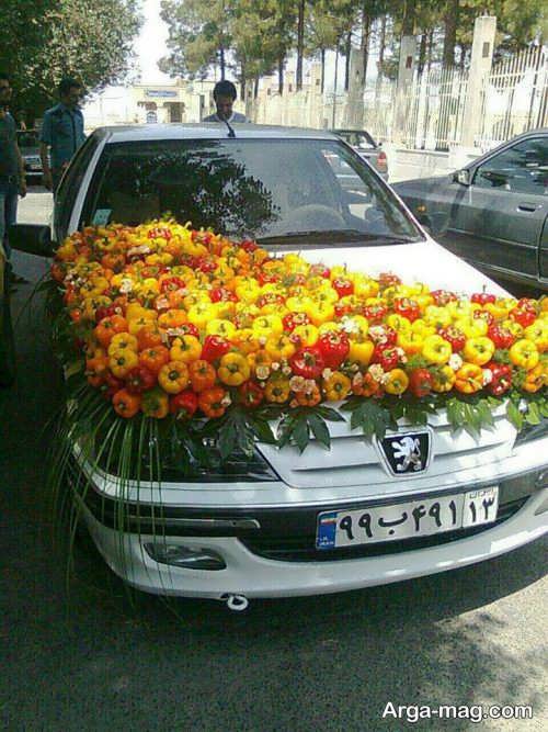 تزیین ماشین عروس با گل 