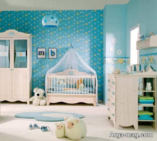 طراحی جالب و زیبای اتاق نوزاد با رنگ آبی