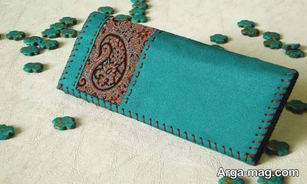 مدل کیف پول چرم ایده آل دست دوزی شده
